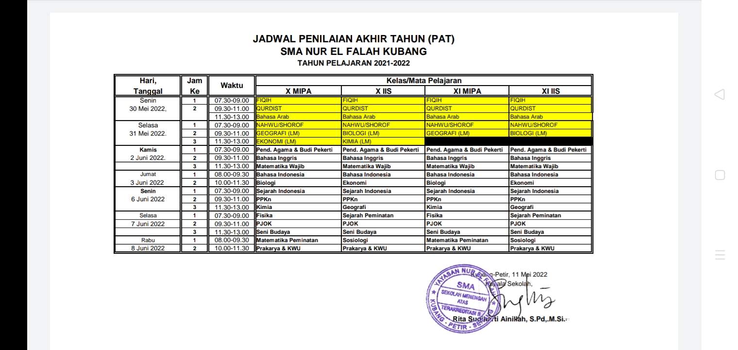Jadwal PAT Tahun Ajaran 2021-2022 Jadwal PAT Tahun Ajaran 2021-2022